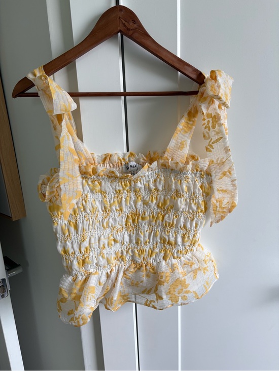 En Saison Tops - En Saison Yellow Floral Smocked Tie-Shoulder Camisole